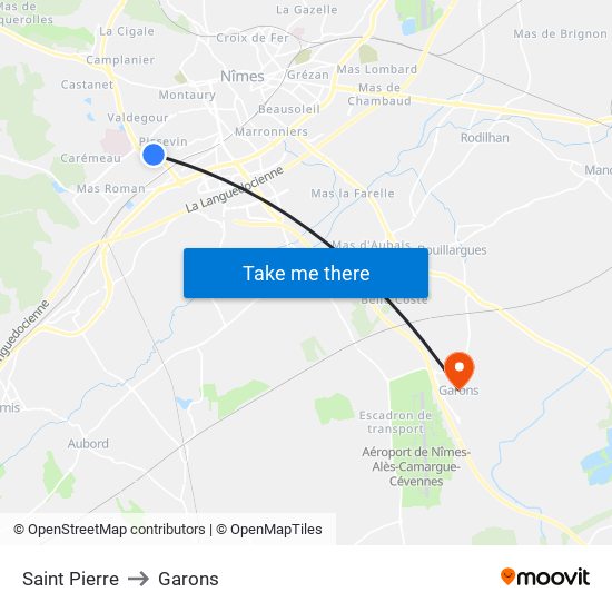 Saint Pierre to Garons map