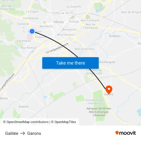 Galilée to Garons map