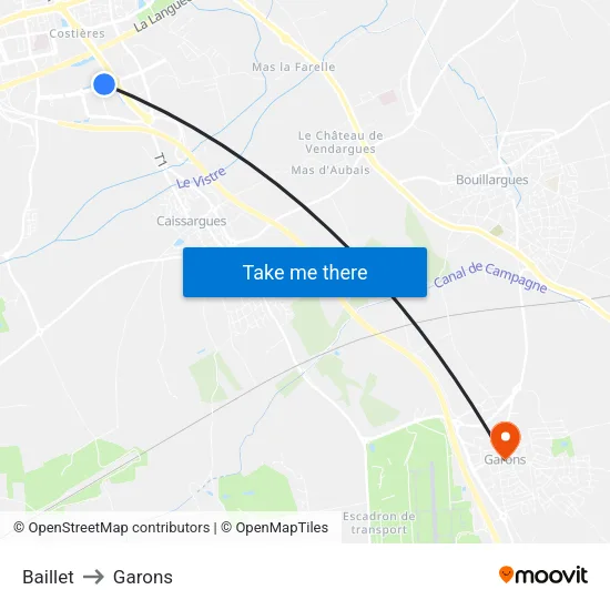Baillet to Garons map
