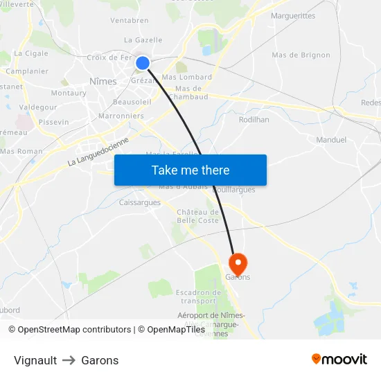 Vignault to Garons map