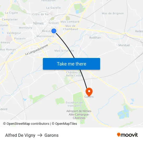 Alfred De Vigny to Garons map