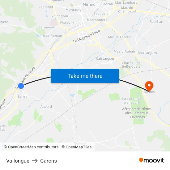 Vallongue to Garons map