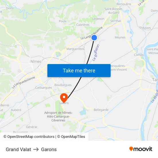 Grand Valat to Garons map