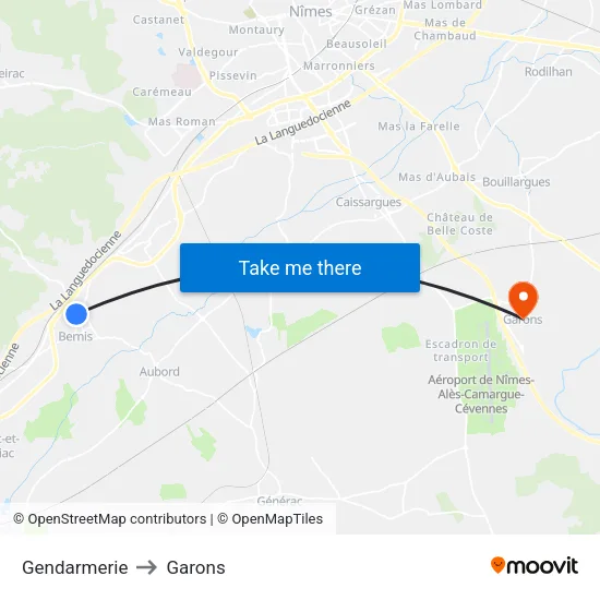 Gendarmerie to Garons map