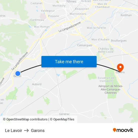 Le Lavoir to Garons map