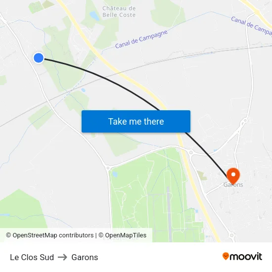 Le Clos Sud to Garons map