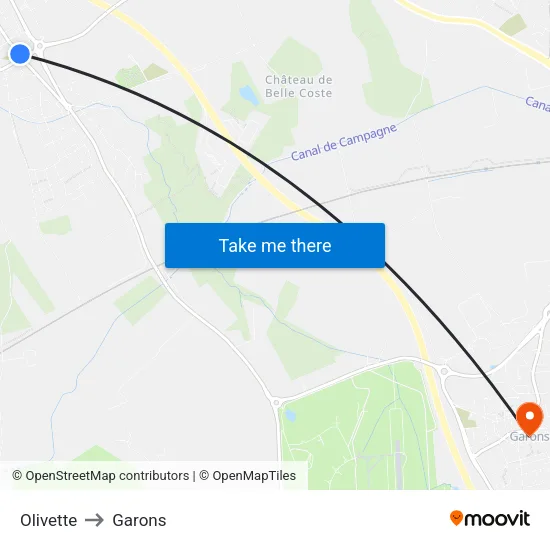 Olivette to Garons map