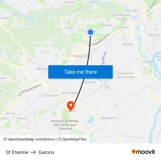 St Etienne to Garons map