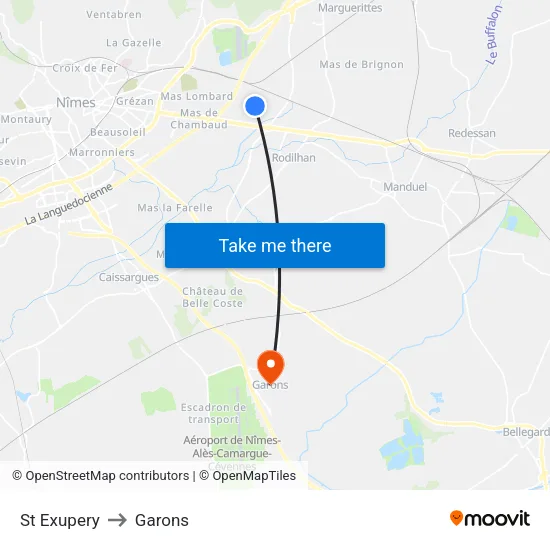 St Exupery to Garons map