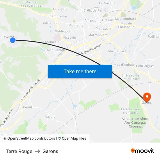 Terre Rouge to Garons map
