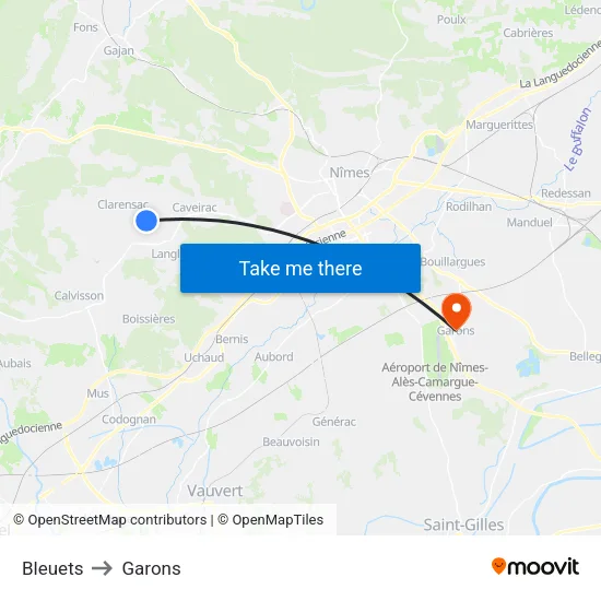 Bleuets to Garons map