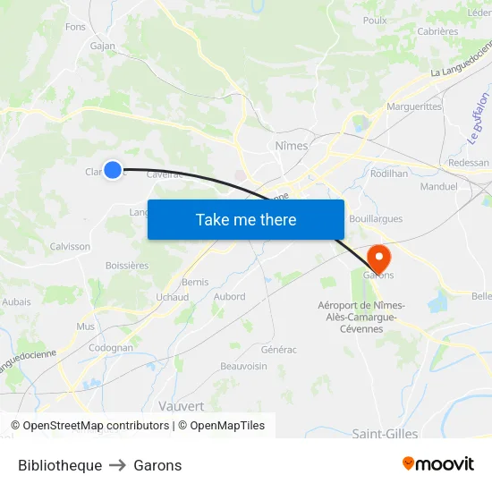 Bibliotheque to Garons map