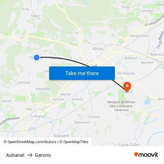 Aubanel to Garons map