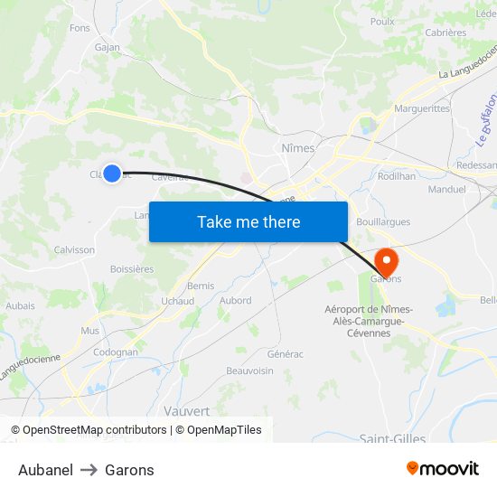 Aubanel to Garons map