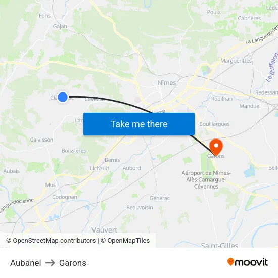 Aubanel to Garons map
