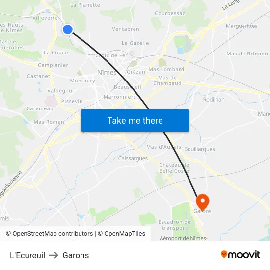L'Ecureuil to Garons map