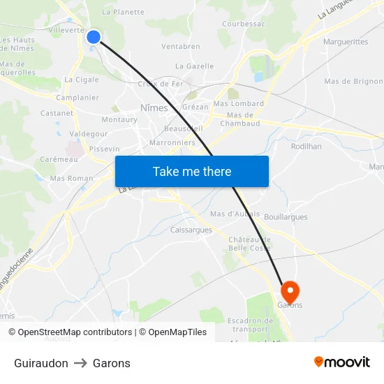 Guiraudon to Garons map