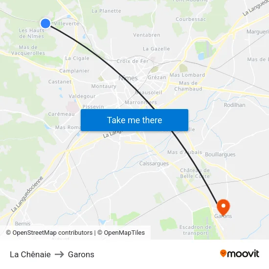 La Chênaie to Garons map