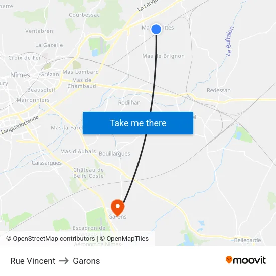 Rue Vincent to Garons map