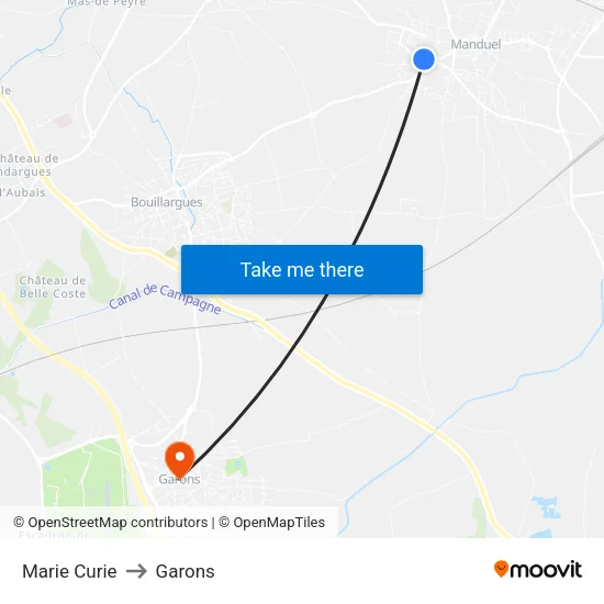 Marie Curie to Garons map