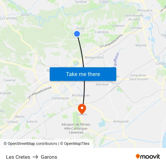 Les Cretes to Garons map