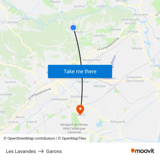 Les Lavandes to Garons map