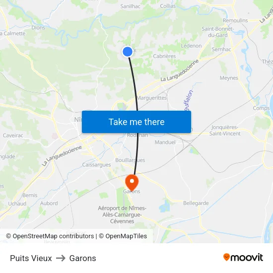 Puits Vieux to Garons map