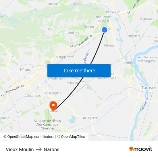 Vieux Moulin to Garons map