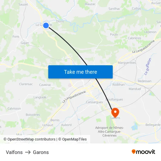 Valfons to Garons map