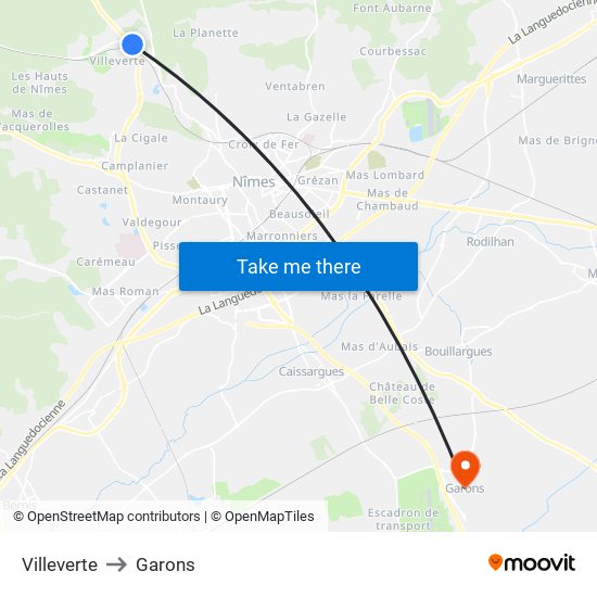 Villeverte to Garons map