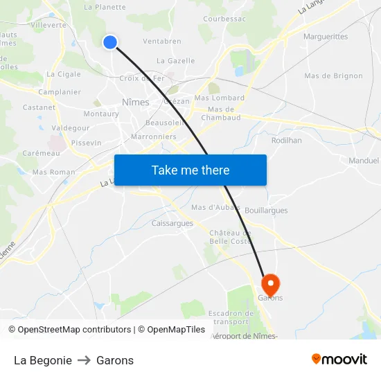 La Begonie to Garons map
