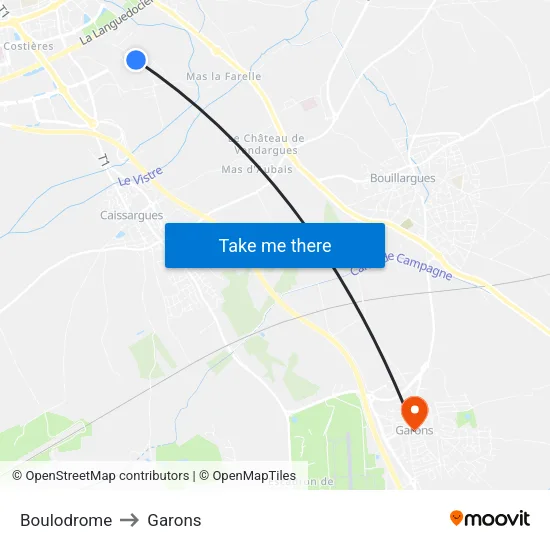 Boulodrome to Garons map
