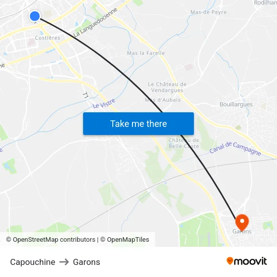 Capouchine to Garons map