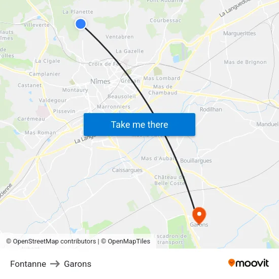 Fontanne to Garons map