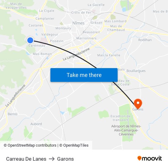 Carreau De Lanes to Garons map
