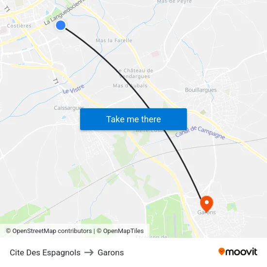 Cite Des Espagnols to Garons map