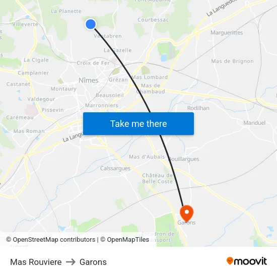 Mas Rouviere to Garons map