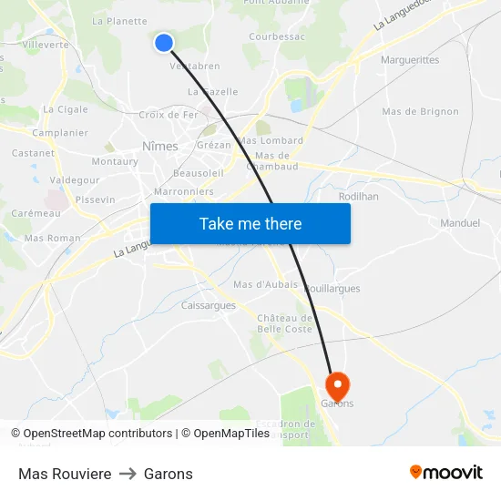 Mas Rouviere to Garons map