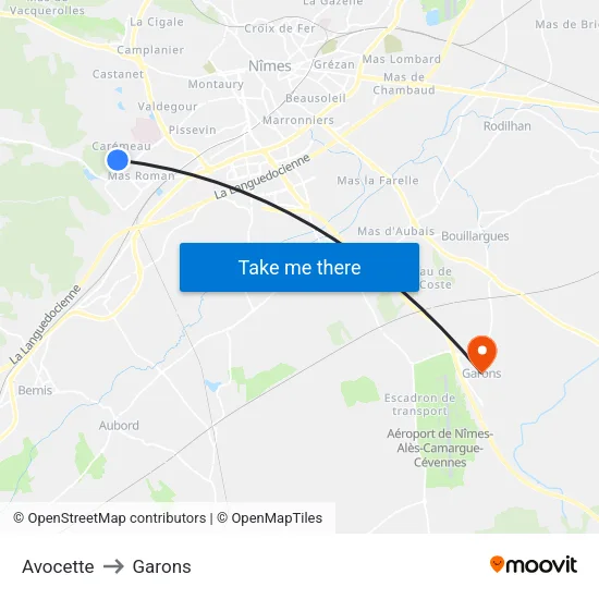 Avocette to Garons map
