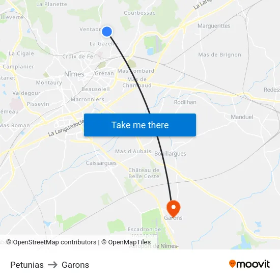 Petunias to Garons map