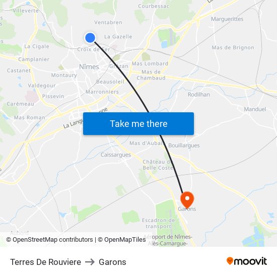 Terres De Rouviere to Garons map