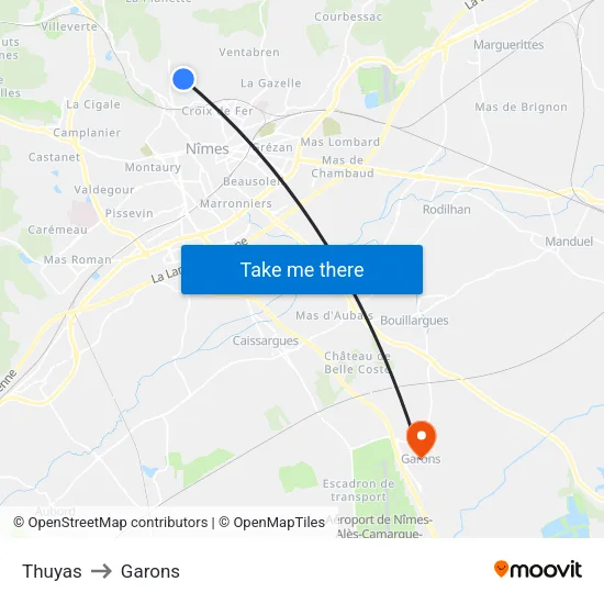 Thuyas to Garons map