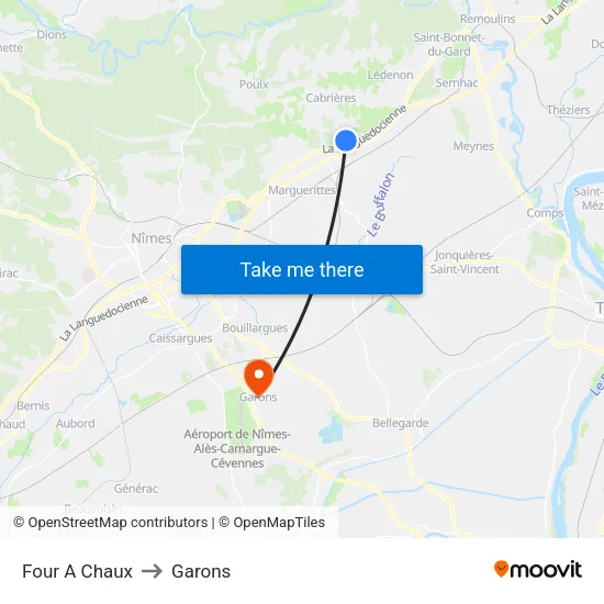 Four A Chaux to Garons map