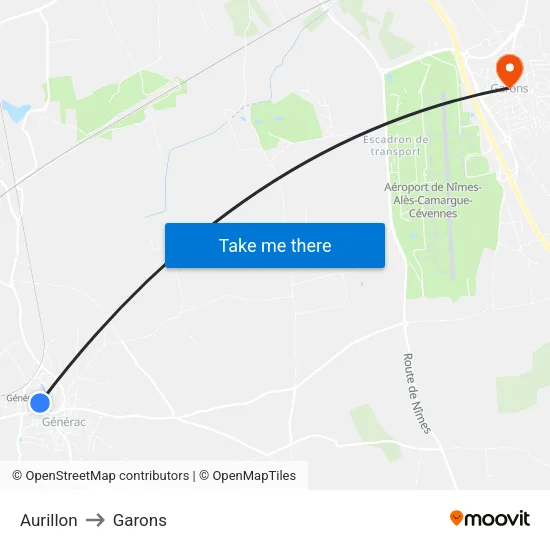 Aurillon to Garons map