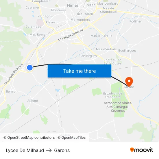 Lycee De Milhaud to Garons map