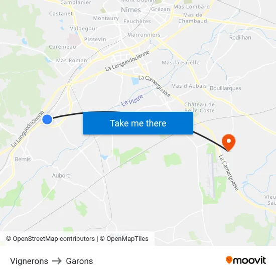Vignerons to Garons map