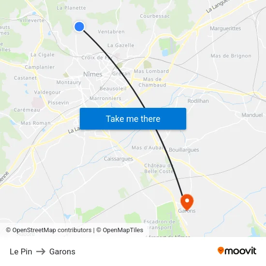 Le Pin to Garons map