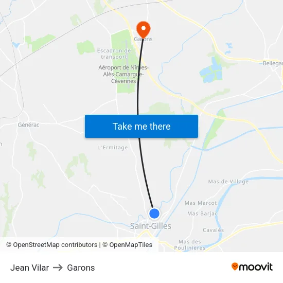 Jean Vilar to Garons map