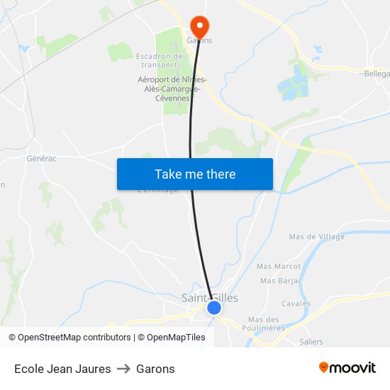 Ecole Jean Jaures to Garons map