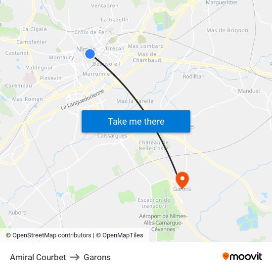 Amiral Courbet to Garons map